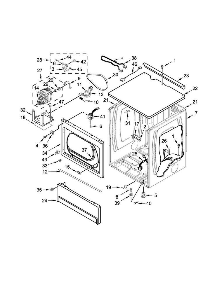 Upper Cabinet And Front Panel Parts Diagram and Parts List for MLE27PDBYW0  Maytag Dryer