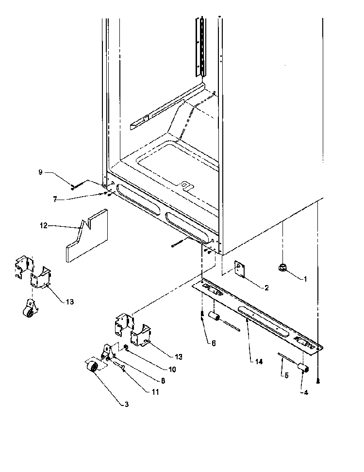 Cabinet Bottom Diagram and Parts List for THI21S3L-P1194701WL  Amana Refrigerator