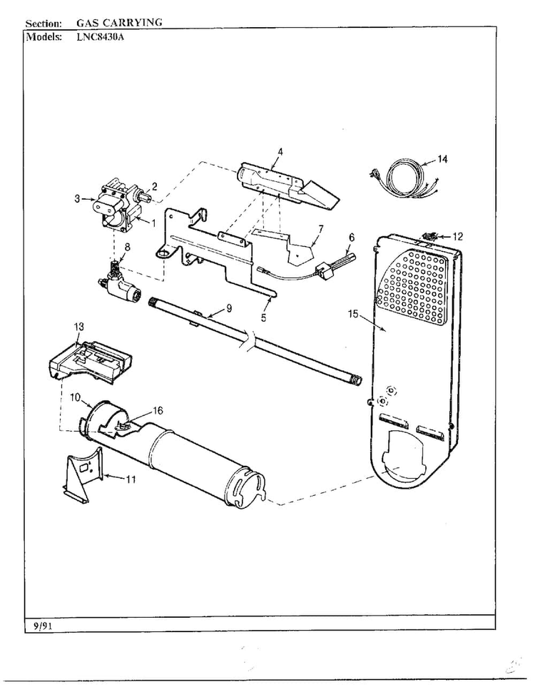 Gas Carrying Diagram and Parts List for 8430A REV E Norge Dryer