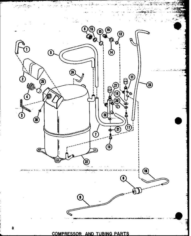 Compressor And Tubing Parts Diagram and Parts List for CRF2-1J P67850-9C Amana Air Conditioner