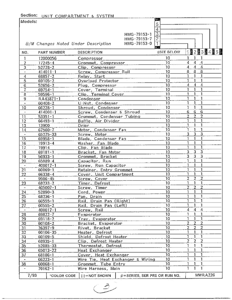 Unit Compartment And System Page 2 Diagram and Parts List for 79153-0B  Admiral Refrigerator