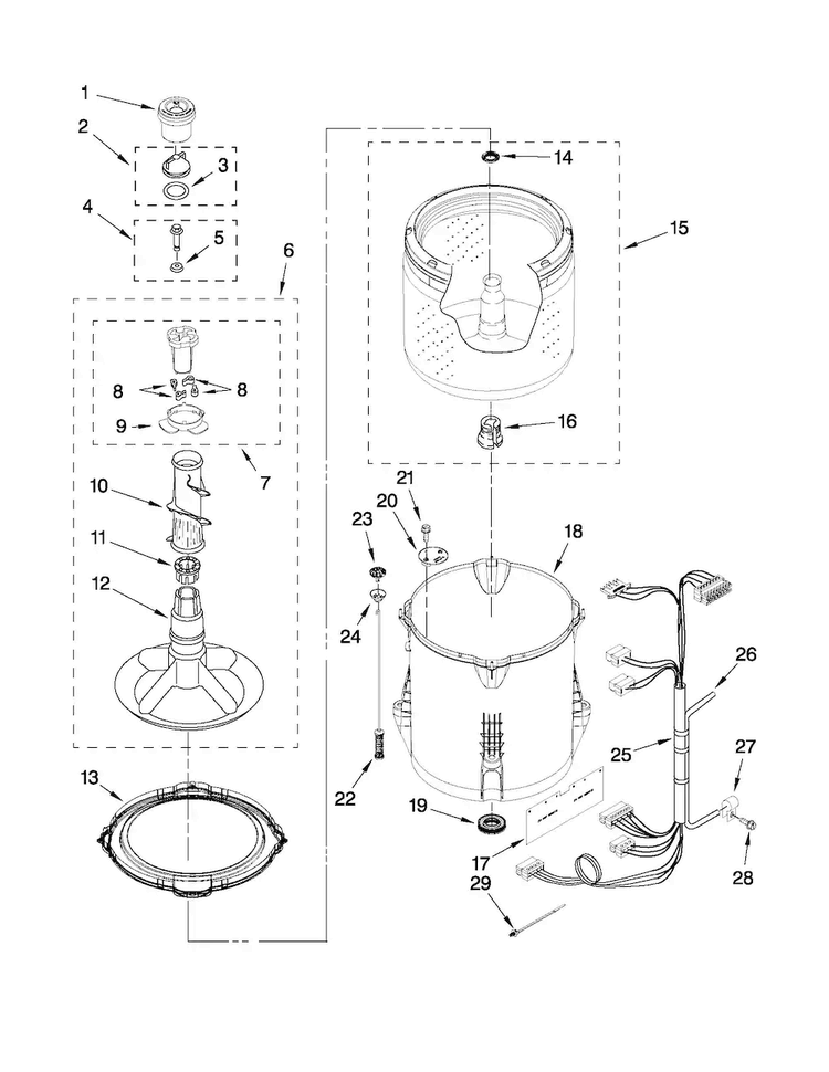 Basket And Tub Parts Diagram and Parts List for MVWC200XW1  Maytag Washer
