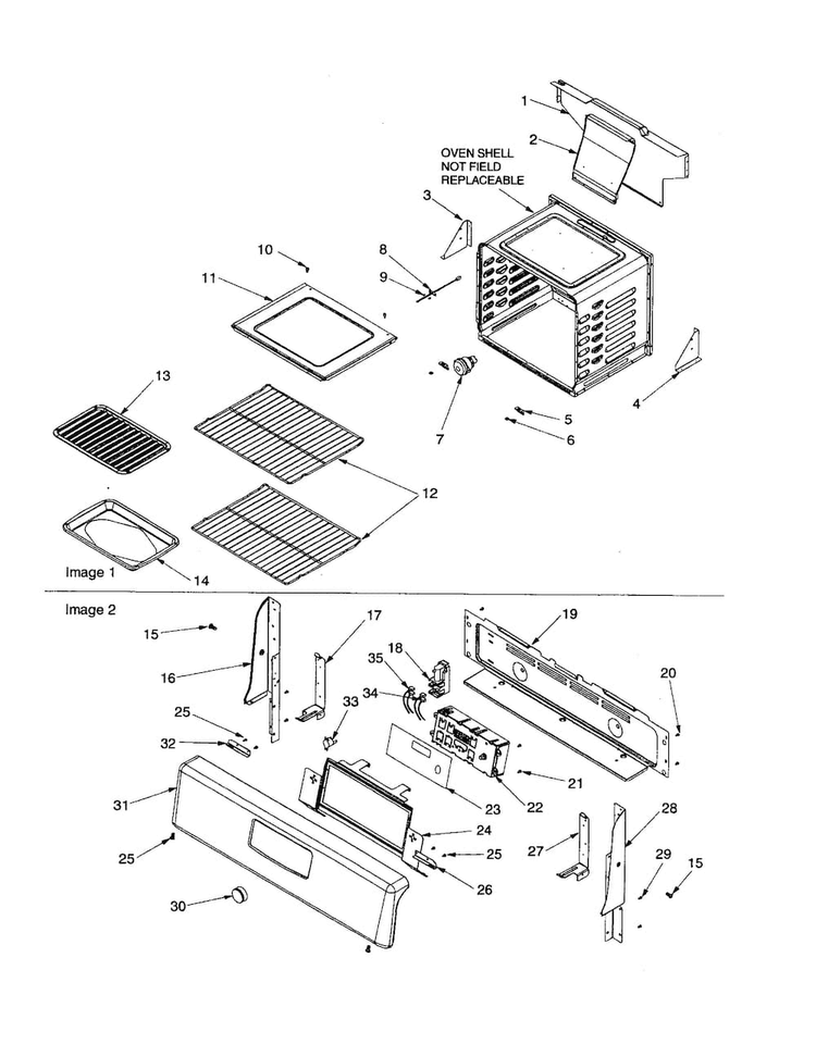 Cavity And Backguard Diagram and Parts List for ACF3335AW-PACF3334AW1  Amana Range