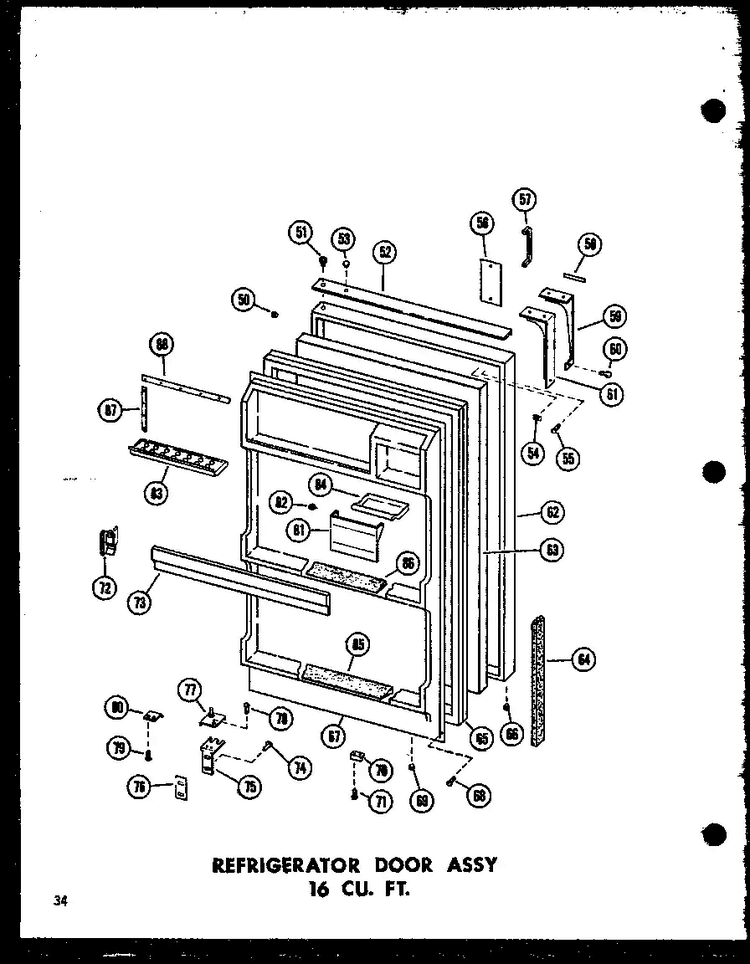 Refrigerator Door Assy 16 Cu. Ft. Diagram and Parts List for T16J-P60178-1W  Amana Refrigerator