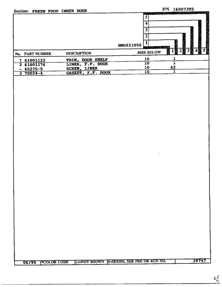 Fresh Food Inner Door Page 2 Diagram and Parts List for 621050  Admiral Refrigerator