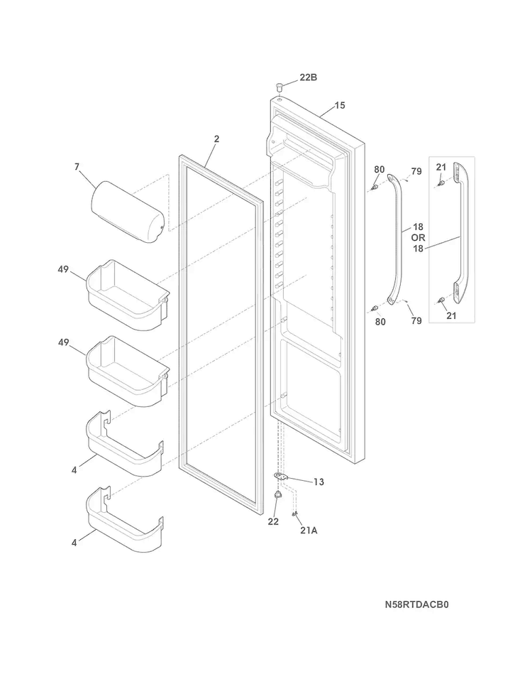 Refrigerator Door Diagram and Parts List for CRSS262QW2  Crosley Refrigerator