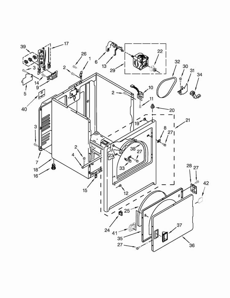 Cabinet Parts Diagram and Parts List for NED4655EW0  Amana Dryer