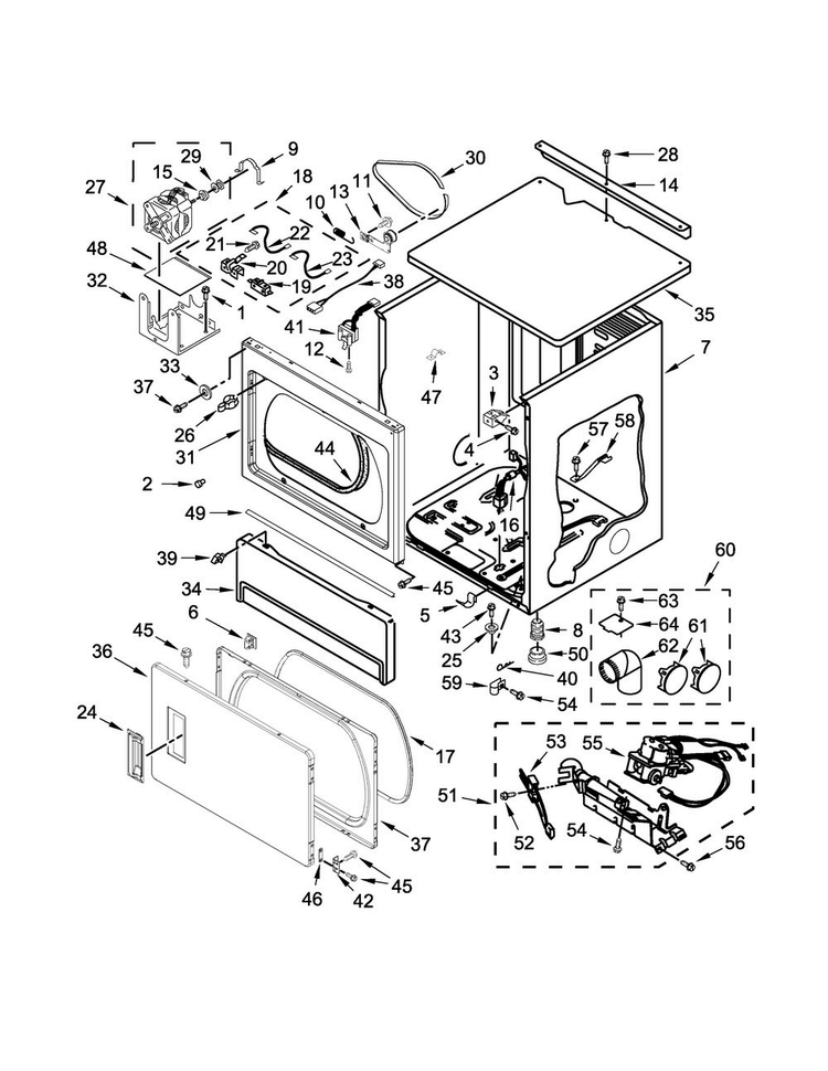 Upper Cabinet And Front Panel Parts Diagram and Parts List for MLG26PDBWW1  Maytag Dryer