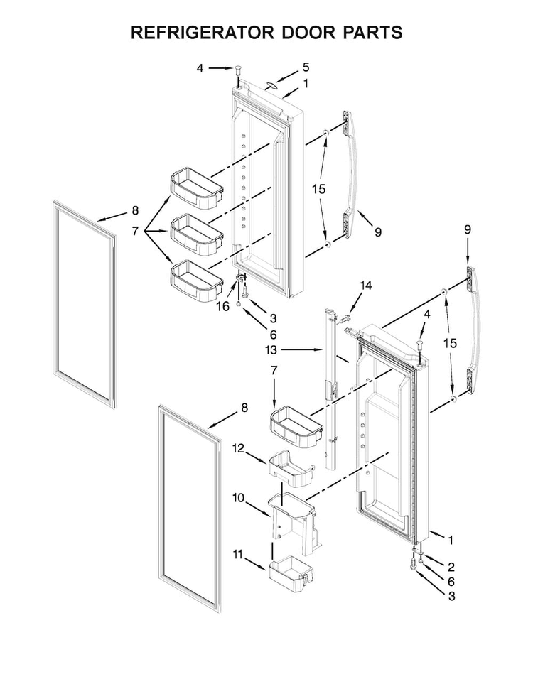 Refrigerator Door Parts Diagram and Parts List for MFW2055YEB01  Maytag Refrigerator