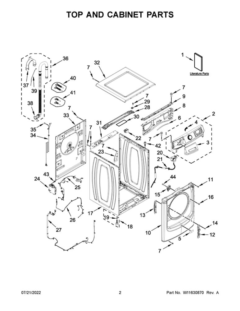 Top And Cabinet Parts Diagram and Parts List for MHW5630MBK0  Maytag Washer
