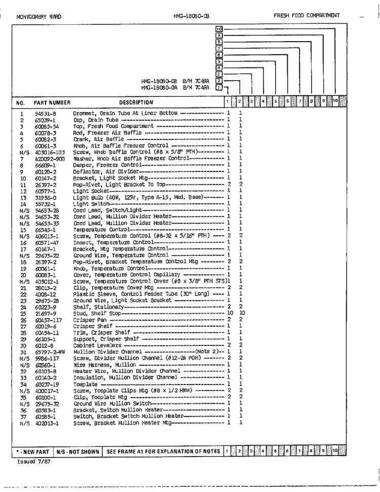 Fresh Food Compartment Page 2 Diagram and Parts List for 18080A  Admiral Refrigerator