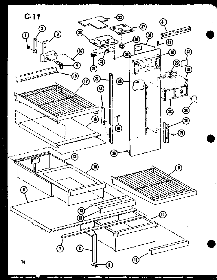 Refrigerator Shelving And Drawers Diagram and Parts List for ESBFC16C-C-P60235-19WC  Amana Refrigerator