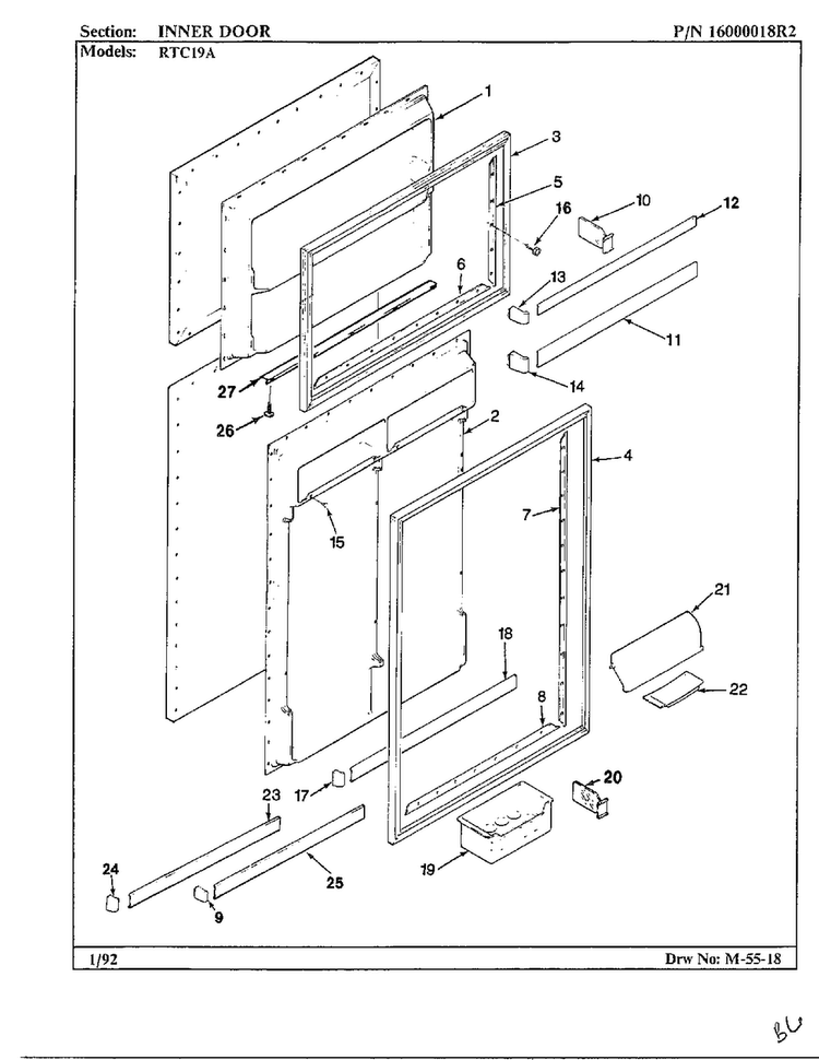 Inner Door Diagram and Parts List for 19694  Maytag Refrigerator
