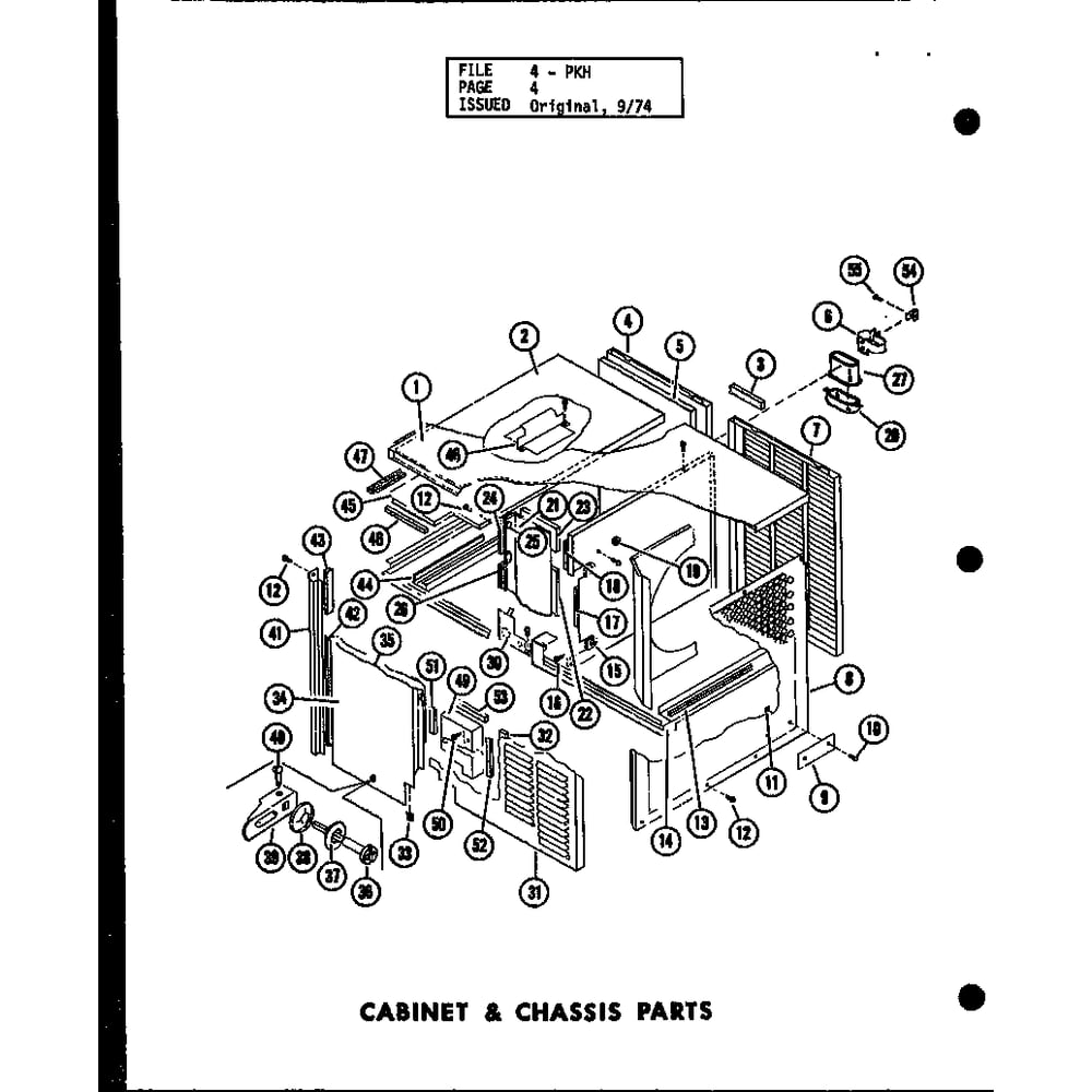 Cabinet & Chassis Parts 1 Diagram and Parts List for D54475-1 P54475-1C Amana Air Conditioner