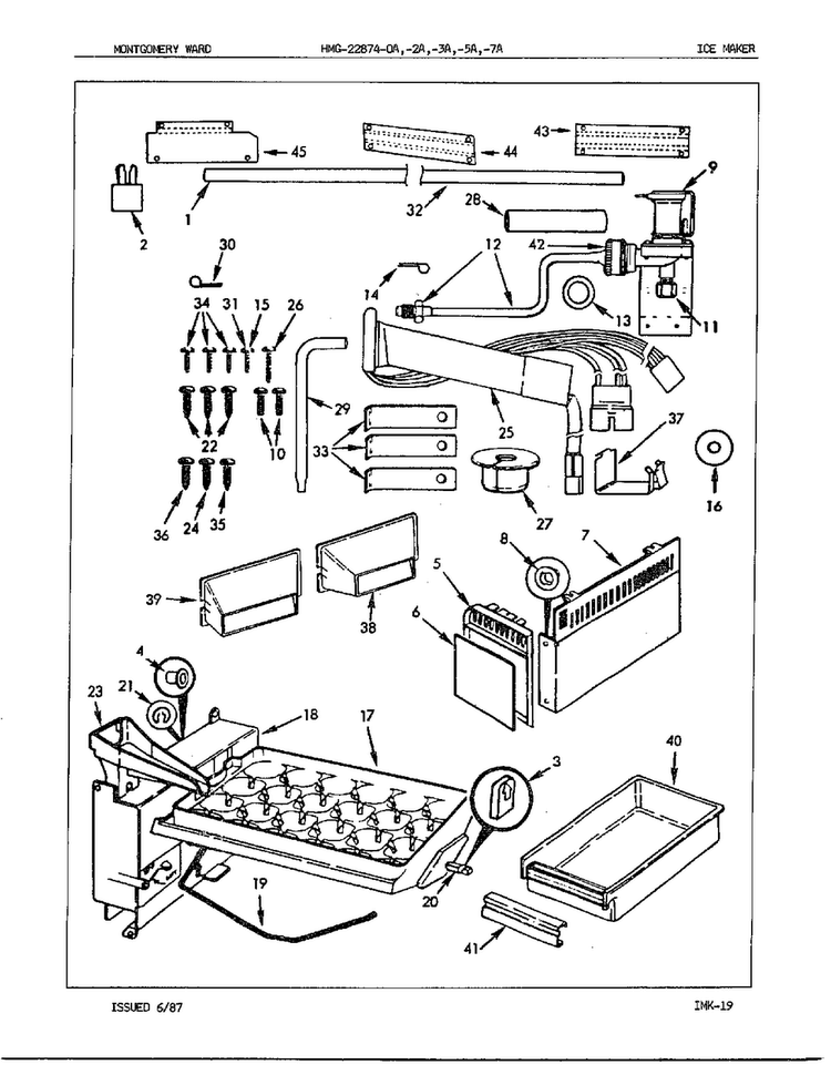Ice Maker Diagram and Parts List for 22874A  Admiral Refrigerator