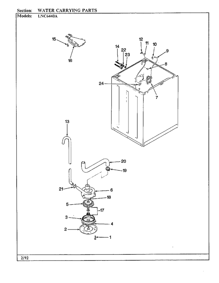 Water Carrying Parts Diagram and Parts List for 6440A REV K Norge Washer