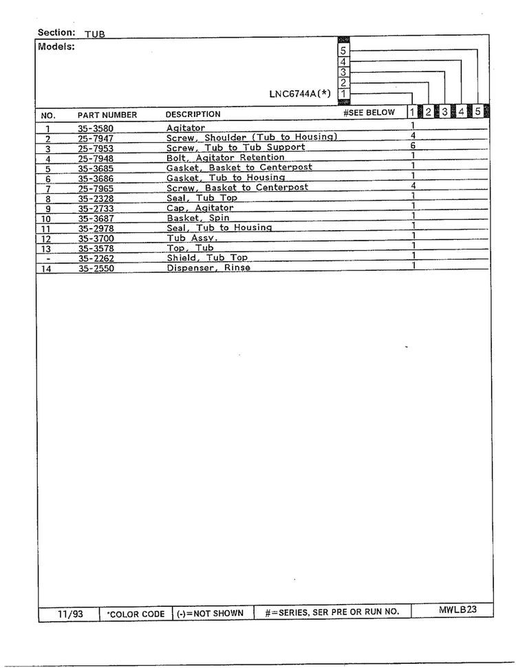 Tub Page 2 Diagram and Parts List for 6744B  Norge Washer
