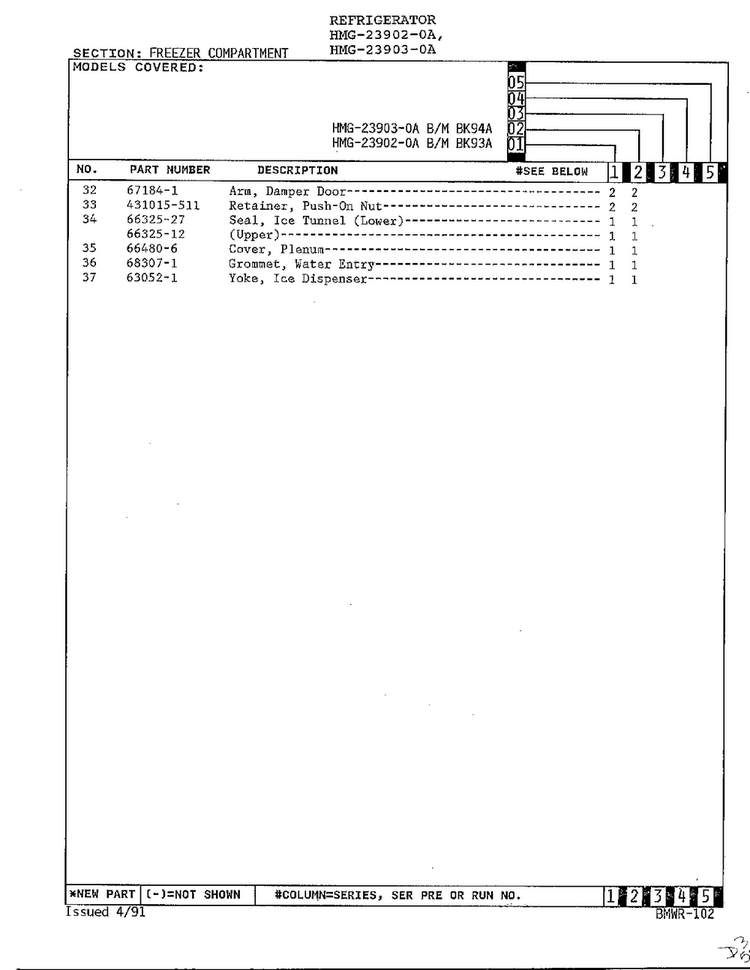 Freezer Compartment Page 3 Diagram and Parts List for 23903-0A  Admiral Refrigerator