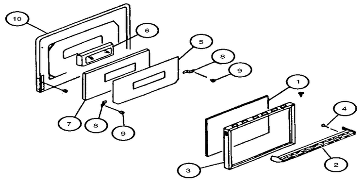 Oven Door Diagram and Parts List for RLT365U  Caloric Range