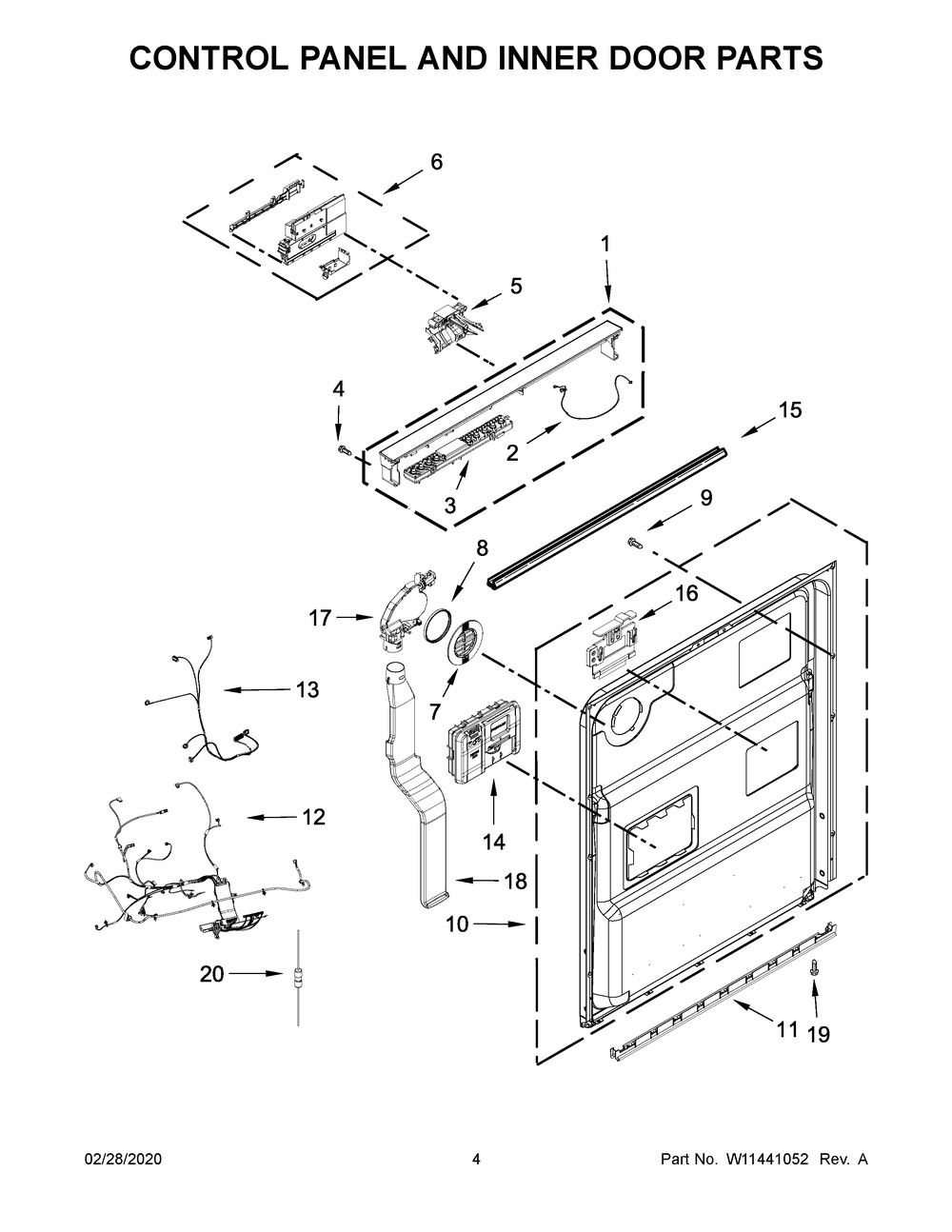 Control Panel And Inner Door Parts Diagram and Parts List for MDB9959SKZ0  Maytag Dishwasher