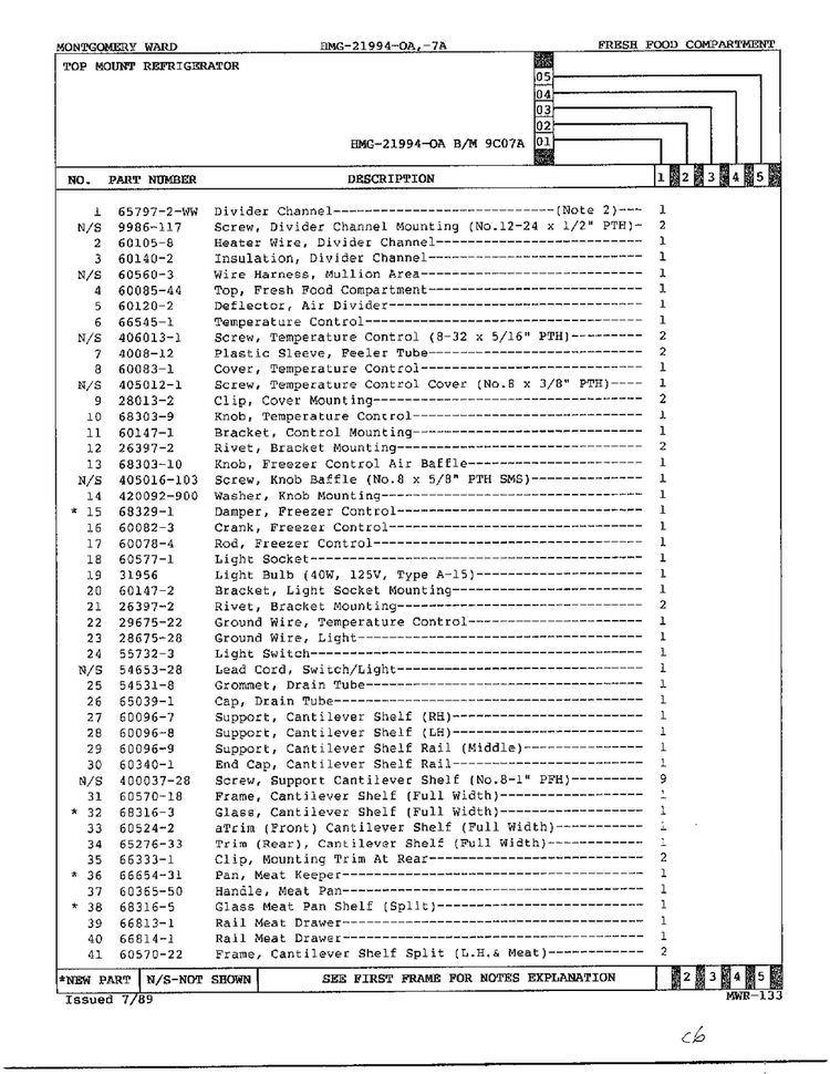 Fresh Food Compartment Page 2 Diagram and Parts List for 21994-OA  Admiral Refrigerator