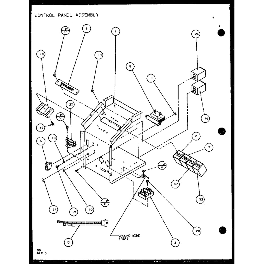 Control Panel Assembly 1 Diagram and Parts List for PTH12400ER P9872129R Amana Air Conditioner
