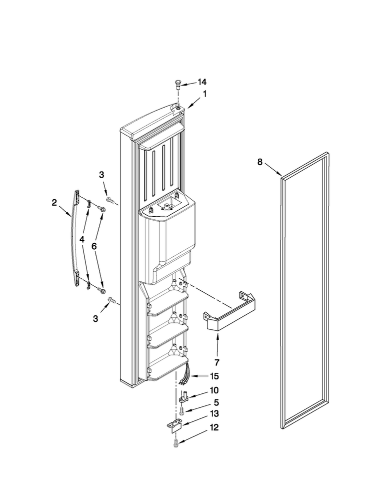 Freezer Door Parts Diagram and Parts List for MSD2559XEB01  Maytag Refrigerator