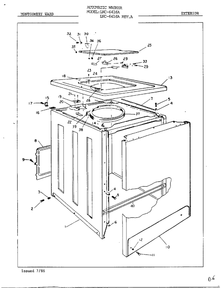 Exterior Diagram and Parts List for 6416A REV A Norge Washer