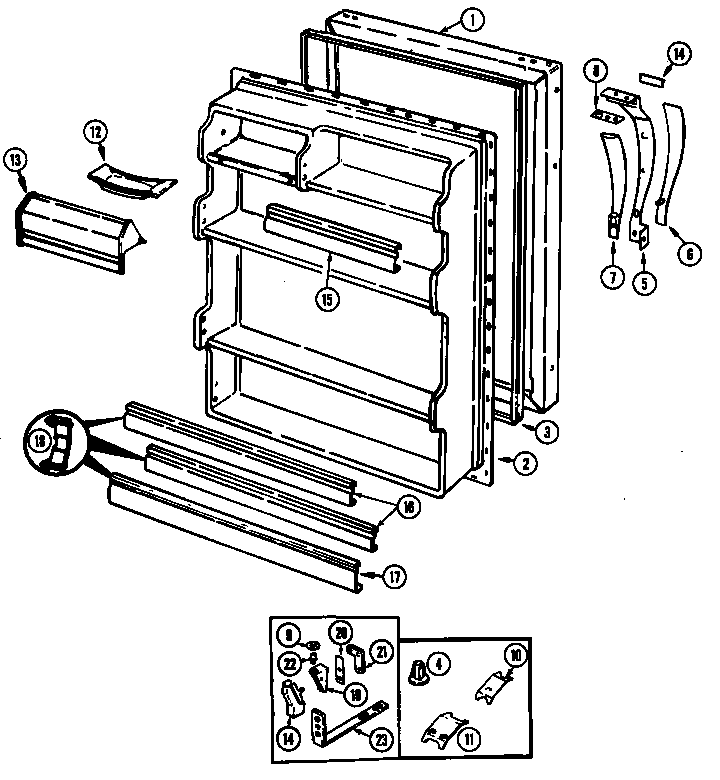 Fresh Food Door Diagram and Parts List for NT173MW DC24C Norge Refrigerator