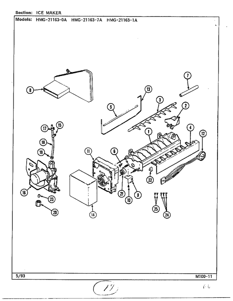 Ice Maker Diagram and Parts List for 21163-0A  Admiral Refrigerator