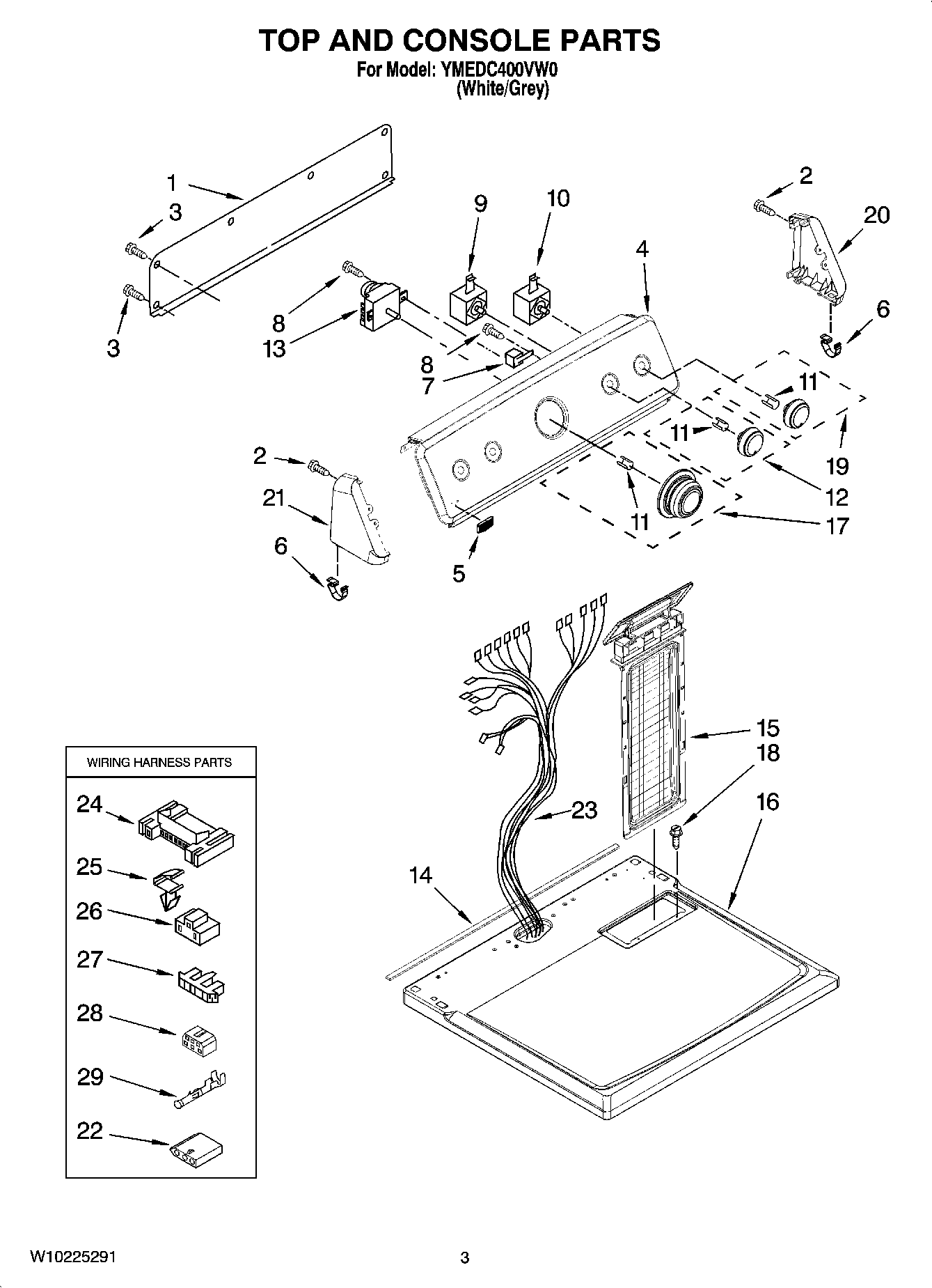 02 - TOP AND CONSOLE PARTS Diagram and Parts List for YMEDC400VW0  Maytag Dryer