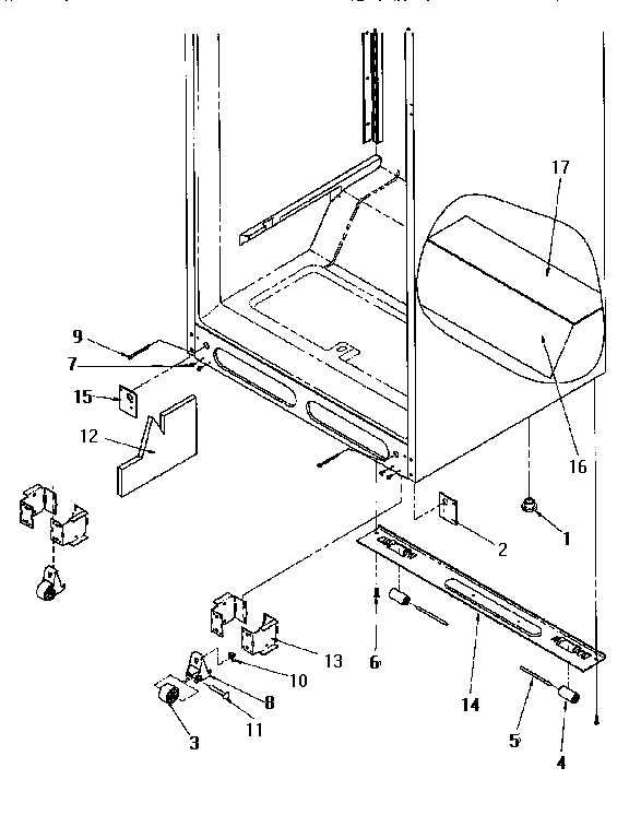 Cabinet Bottom Diagram and Parts List for TR22S4L-P1196202WL  Amana Refrigerator