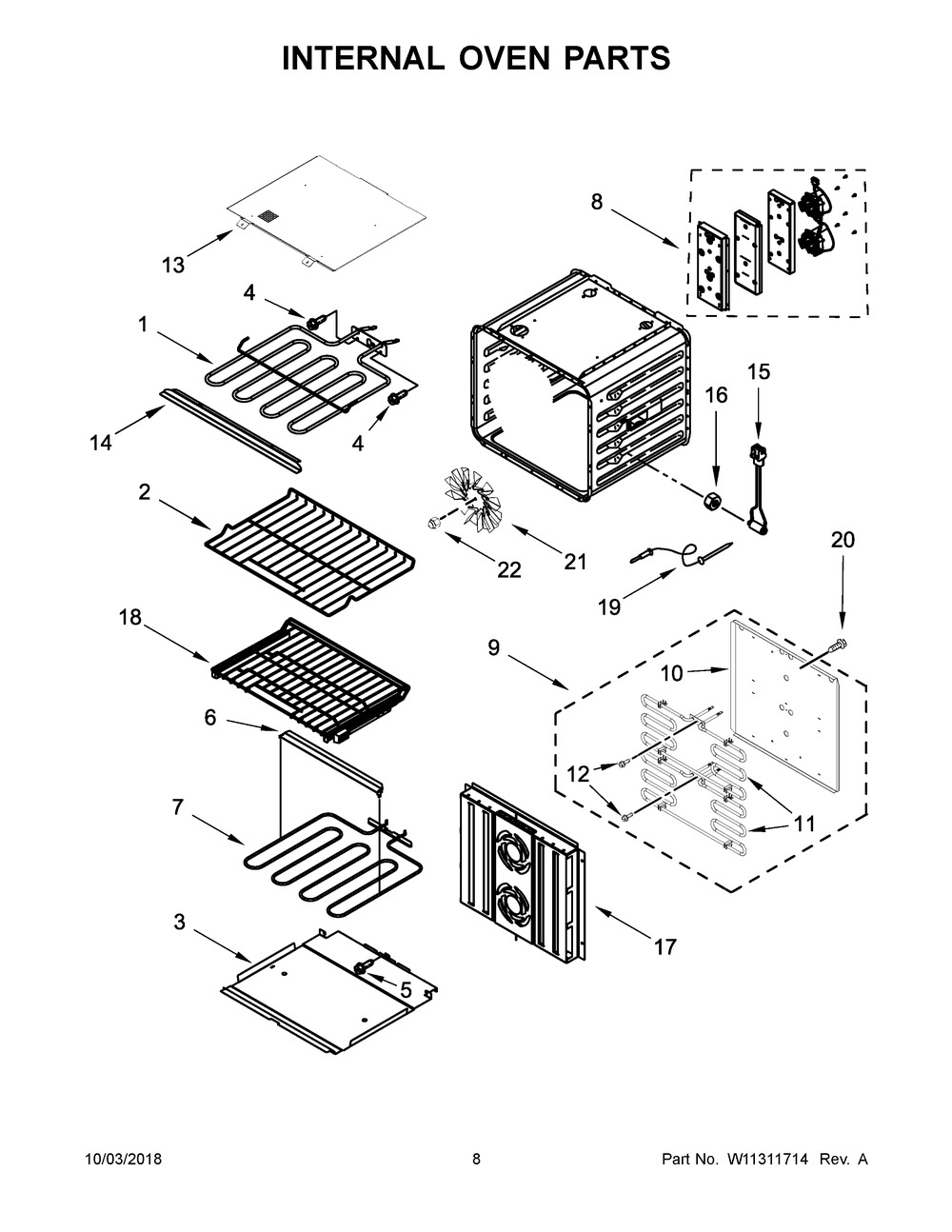 Internal Oven Parts Diagram and Parts List for JJW3430DP03  Maytag Wall Oven