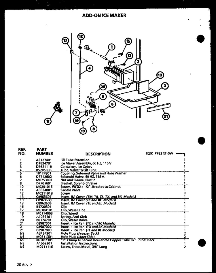 Section 7 Diagram and Parts List for BX20M-P7812520W  Amana Refrigerator
