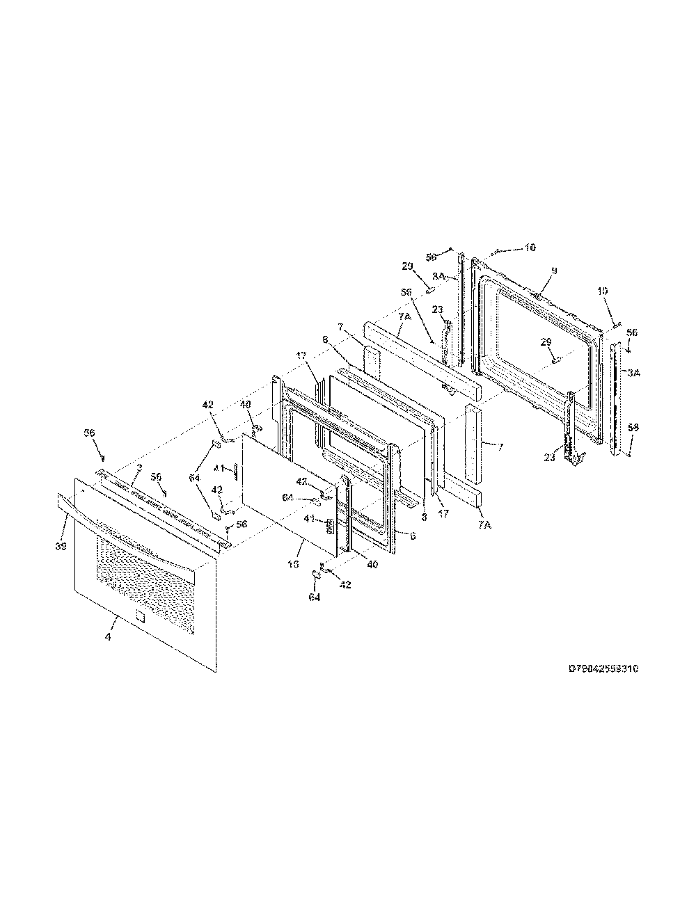 Door Diagram and Parts List for 79032639315  Kenmore Range