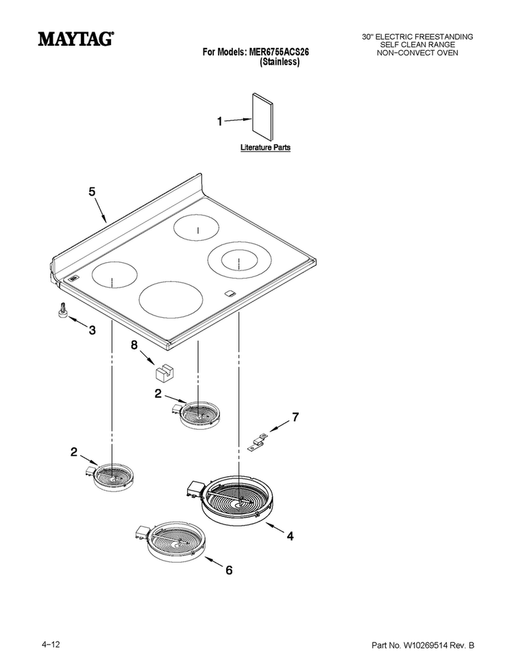 Cooktop Parts Diagram and Parts List for MER6755ACS26  Maytag Range