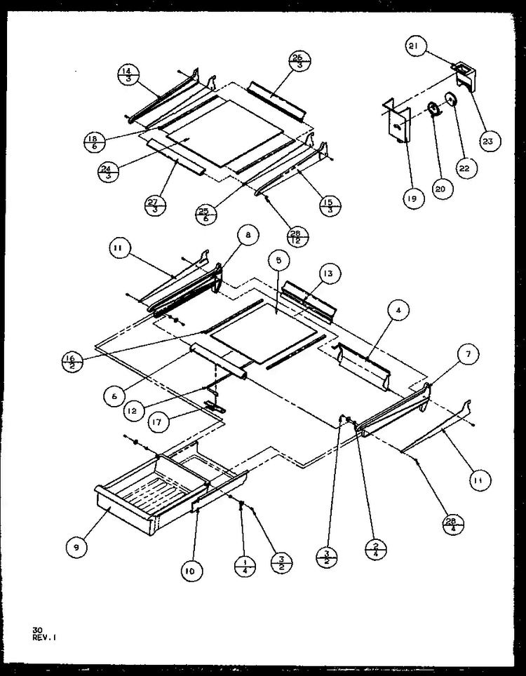 Cabinet Shelving Diagram and Parts List for TG18RBL-P1158302WL  Amana Refrigerator