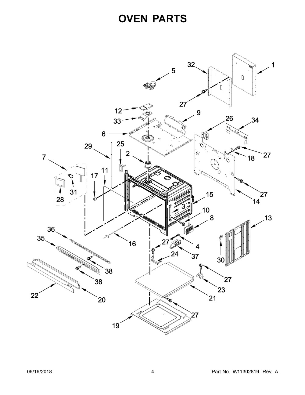 Oven Parts Diagram and Parts List for JJW2830DS03  Maytag Wall Oven