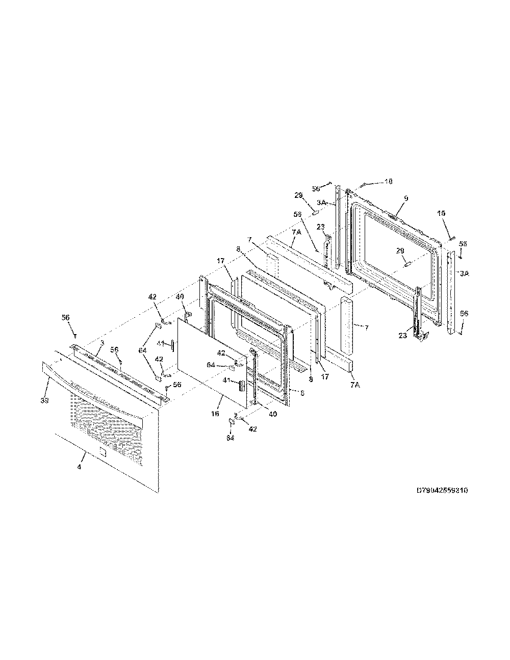 Door Diagram and Parts List for 79032639312  Kenmore Range