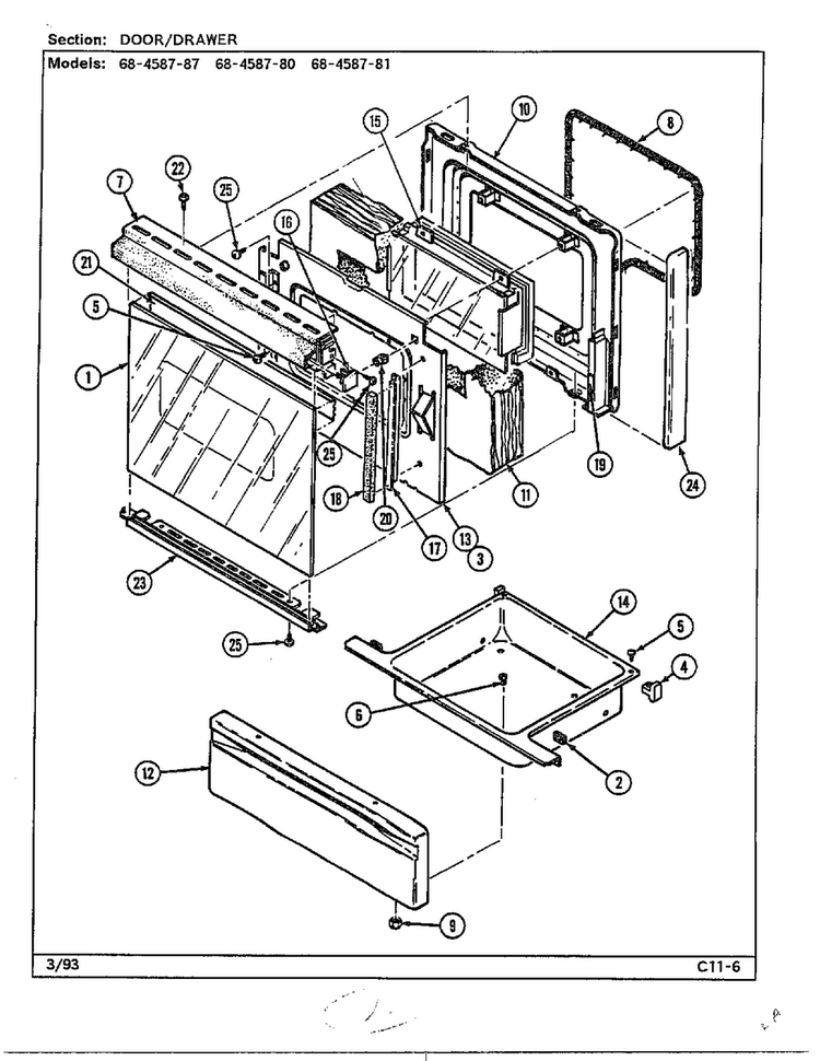 Door/drawer Diagram and Parts List for 68-4587-87  Magic Chef Range