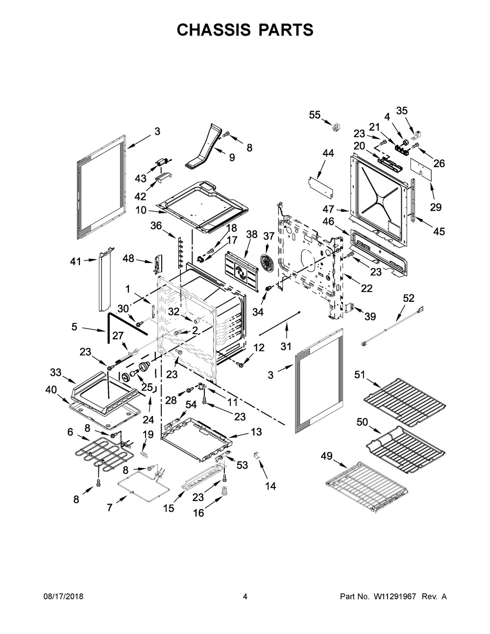 Chassis Parts Diagram and Parts List for JES1750FB1  Maytag Range