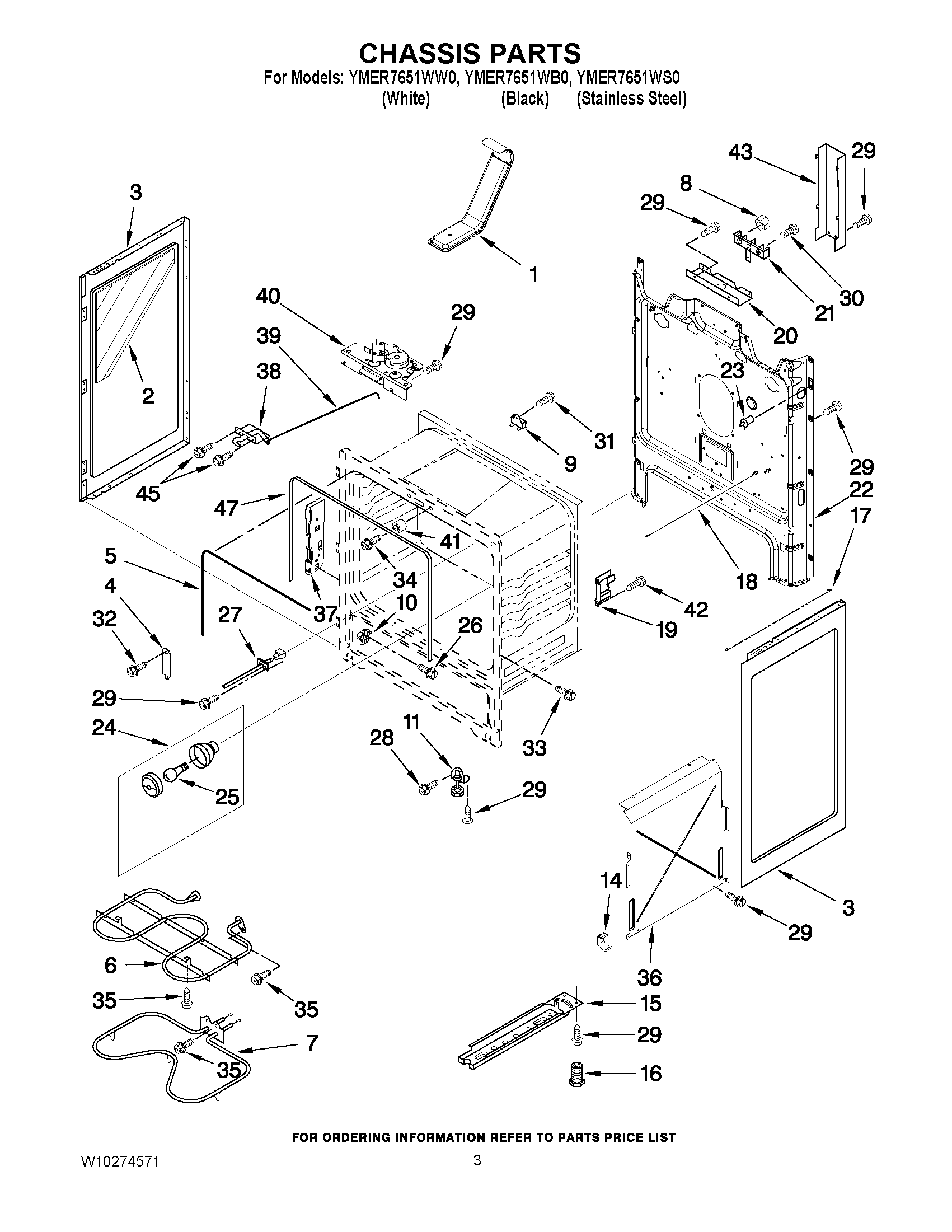 03 - CHASSIS PARTS Diagram and Parts List for YMER7651WW0  Maytag Range