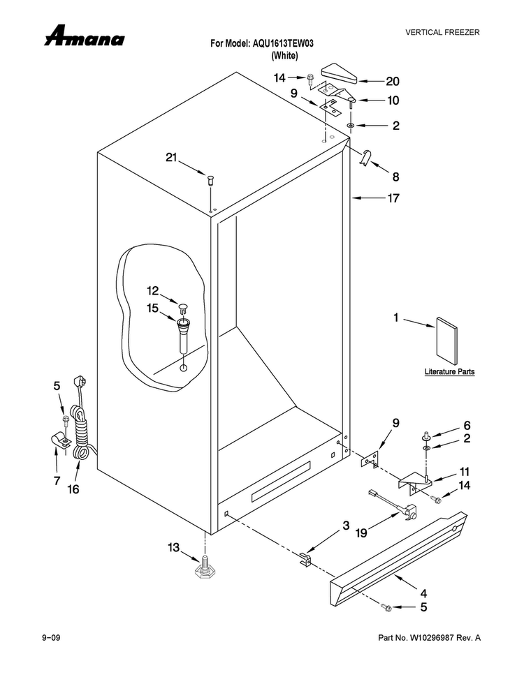 Cabinet Parts Diagram and Parts List for AQU1613TEW03  Amana Freezer