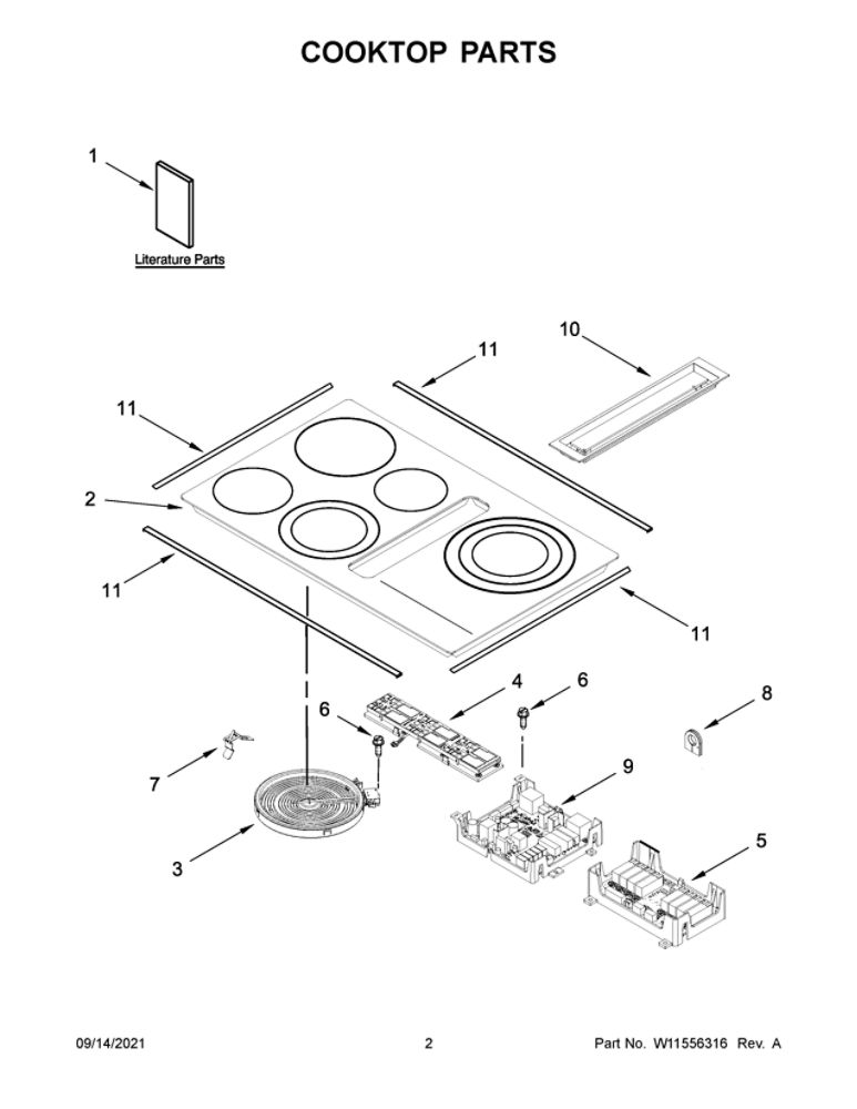 Cooktop Parts Diagram and Parts List for JED4536KB00  Maytag Cooktop