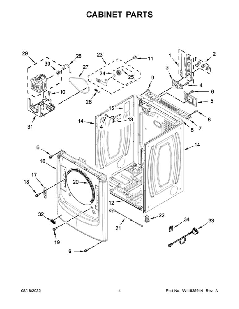 Cabinet Parts Diagram and Parts List for YMED5630MBK0  Maytag Dryer