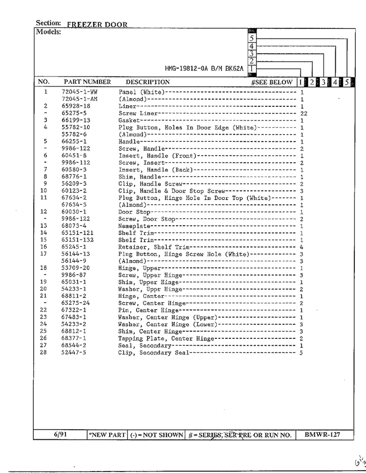 Freezer Door Page 2 Diagram and Parts List for 19812-0A  Admiral Refrigerator