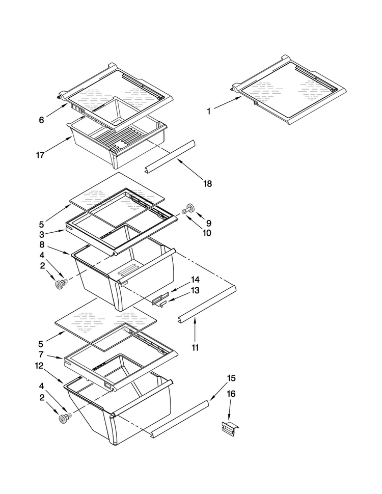 Refrigerator Shelf Parts Diagram and Parts List for 5MS224NEWW00  Maytag Refrigerator