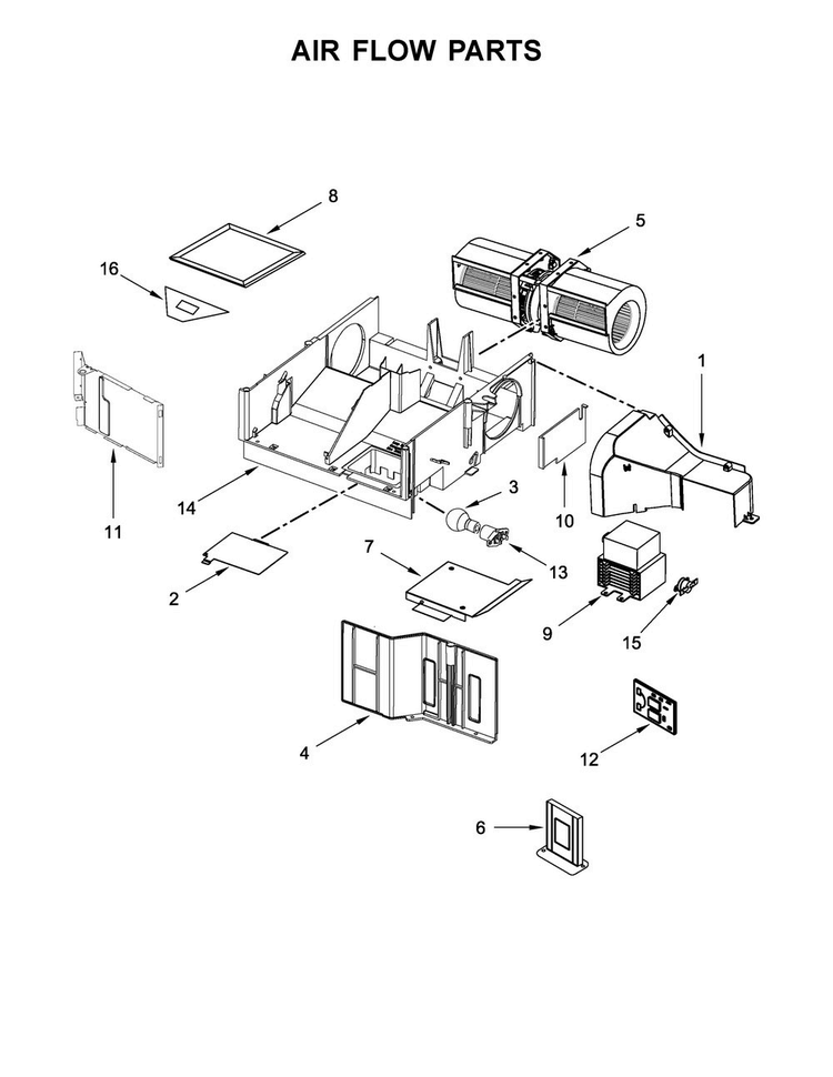 Air Flow Parts Diagram and Parts List for MMV1174FS0  Maytag Microwave