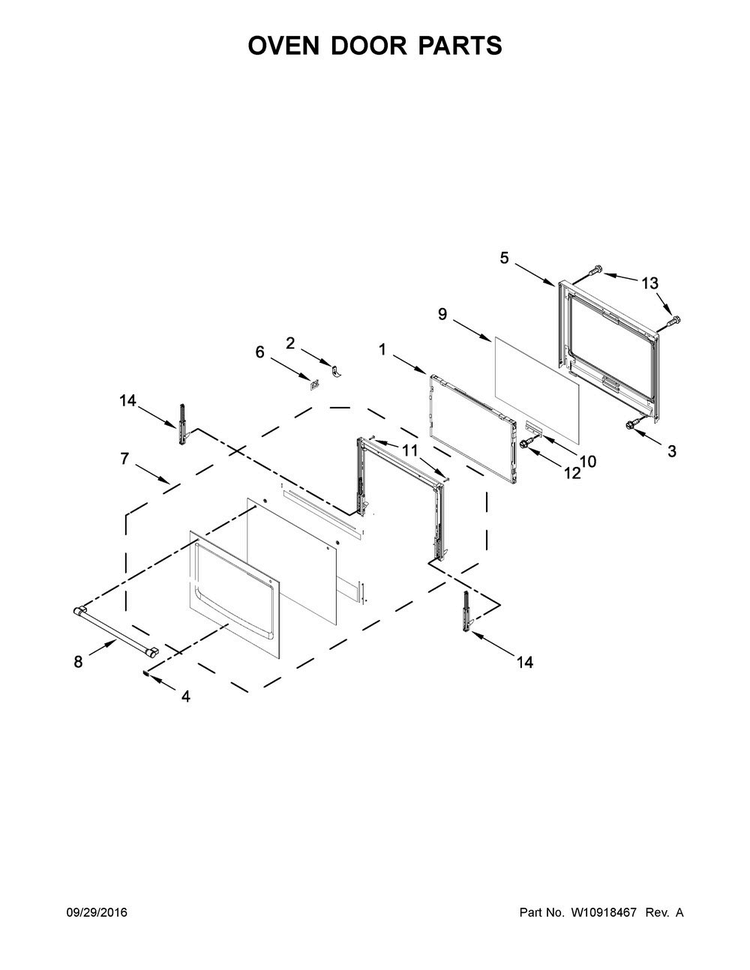 Oven Door Parts Diagram and Parts List for MEW9527FB00  Maytag Wall Oven