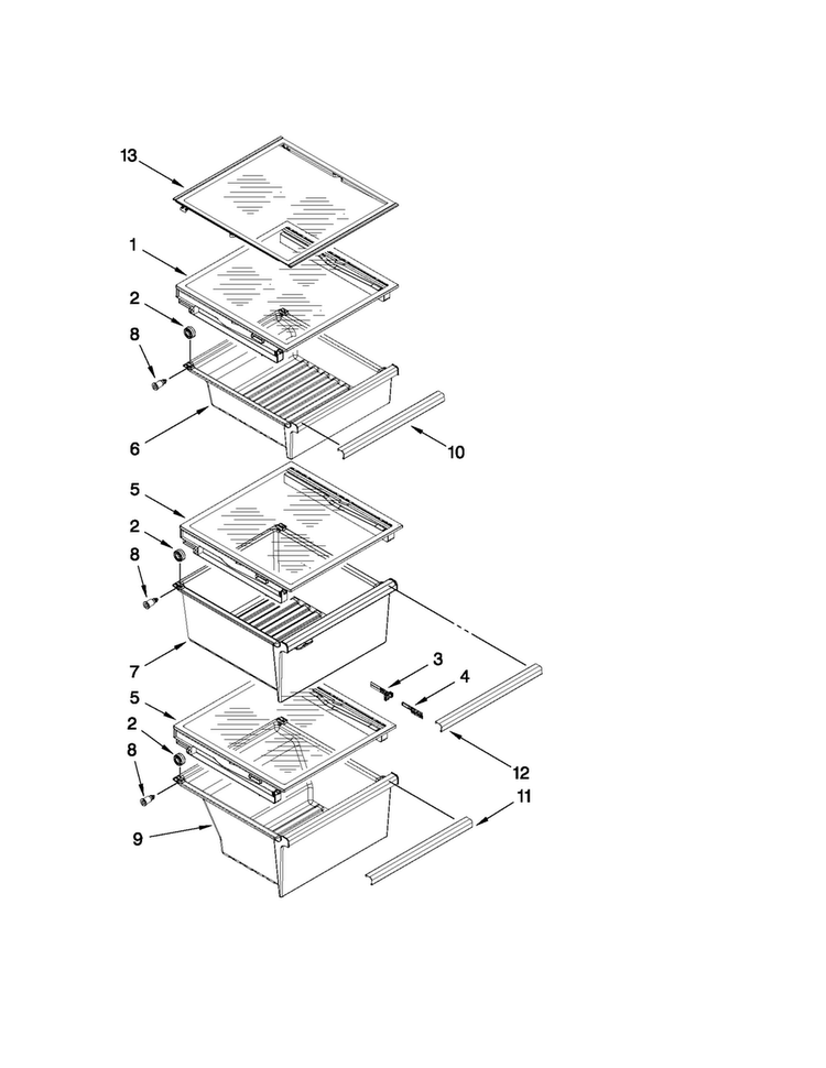 Refrigerator Shelf Parts Diagram and Parts List for MSB27C2XAB00  Maytag Refrigerator